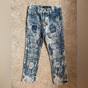 GS115 Denim Distressed‎ Acid Wash Moto Jeans with Patches and Rips
